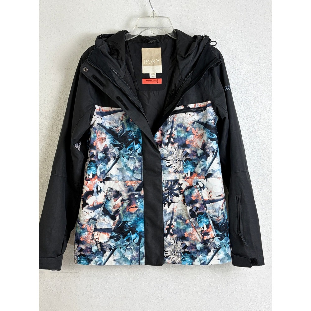 Roxy Black Floral DryFlight 10K Hooded Womens Ski Snowboard Jacket Small